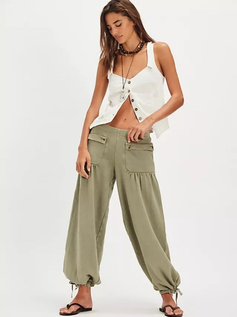 Free People FP One Arden Knit Pants Pull On Mid Rise Green Pocket M